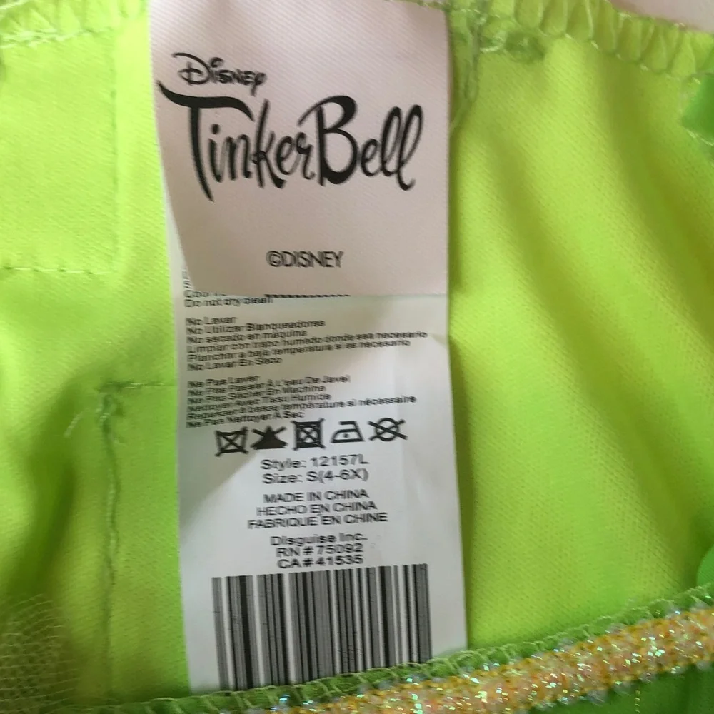 Disney Tinker Bell Lime Green Halloween Costume Dress Girls Small 4-6x NWOT